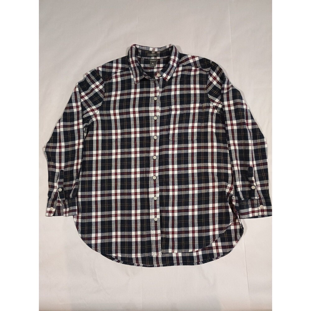 Eddie Bauer Women's Classic Fit Plaid Shirt Short Sleeve Navy Red White Lg